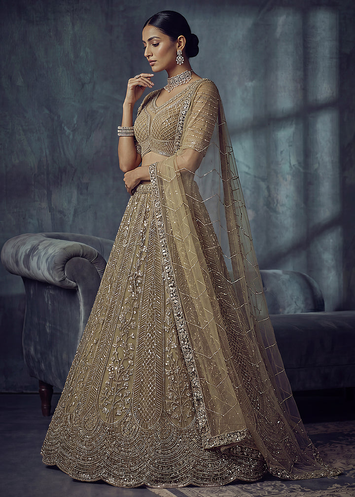 Buy Now Bridal Golden Embroidered Designer Style Lehenga Choli Online in US, UK, Canada, France, Italy, Germany, Sweden, UAE &amp; Worldwide at Empress Clothing.