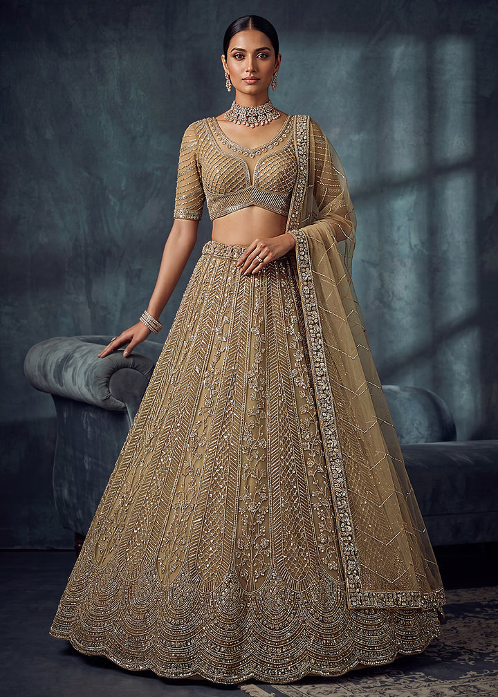 Buy Now Bridal Golden Embroidered Designer Style Lehenga Choli Online in US, UK, Canada, France, Italy, Germany, Sweden, UAE &amp; Worldwide at Empress Clothing.