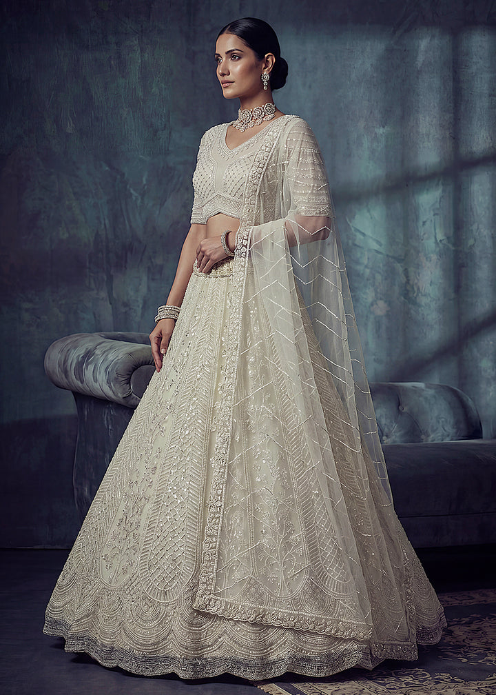 Buy Now Bridal White Embroidered Designer Style Lehenga Choli Online in US, UK, Canada, France, Italy, Germany, Sweden, UAE &amp; Worldwide at Empress Clothing.