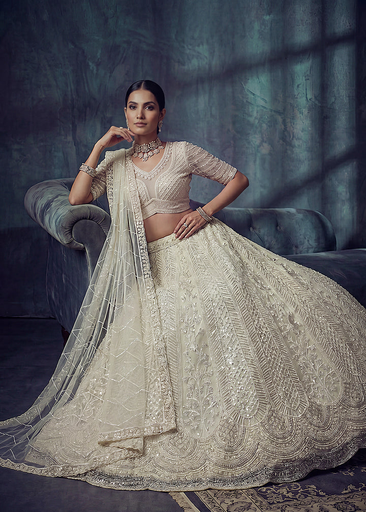 Buy Now Bridal White Embroidered Designer Style Lehenga Choli Online in US, UK, Canada, France, Italy, Germany, Sweden, UAE &amp; Worldwide at Empress Clothing.