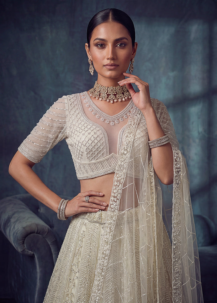 Buy Now Bridal White Embroidered Designer Style Lehenga Choli Online in US, UK, Canada, France, Italy, Germany, Sweden, UAE &amp; Worldwide at Empress Clothing.