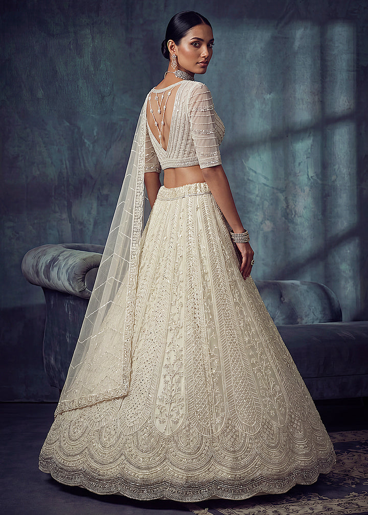 Buy Now Bridal White Embroidered Designer Style Lehenga Choli Online in US, UK, Canada, France, Italy, Germany, Sweden, UAE &amp; Worldwide at Empress Clothing.