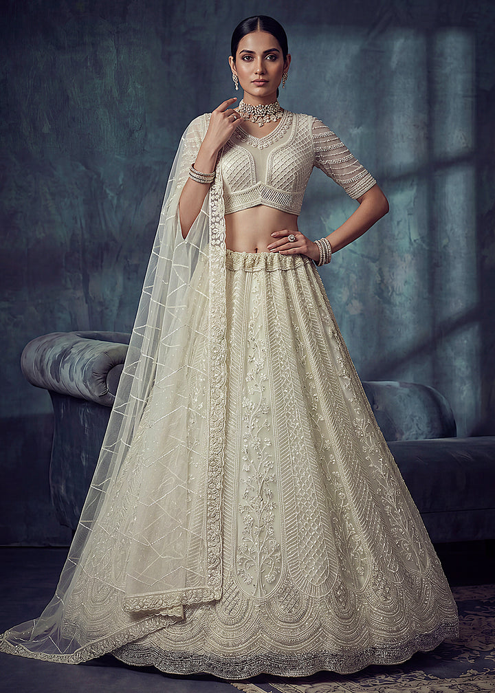 Buy Now Bridal White Embroidered Designer Style Lehenga Choli Online in US, UK, Canada, France, Italy, Germany, Sweden, UAE &amp; Worldwide at Empress Clothing.