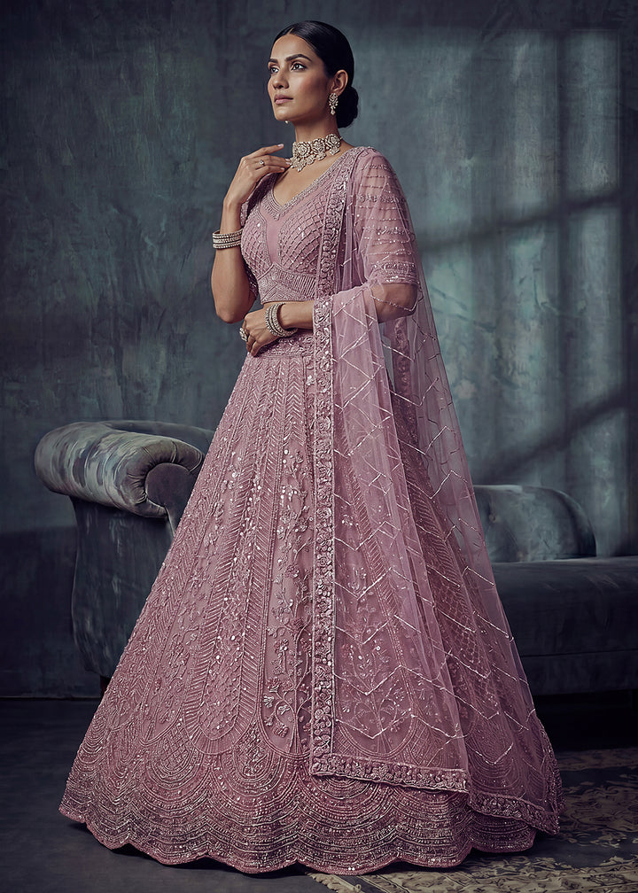 Buy Now Bridal Pink Embroidered Designer Style Lehenga Choli Online in US, UK, Canada, France, Italy, Germany, Sweden, UAE &amp; Worldwide at Empress Clothing.
