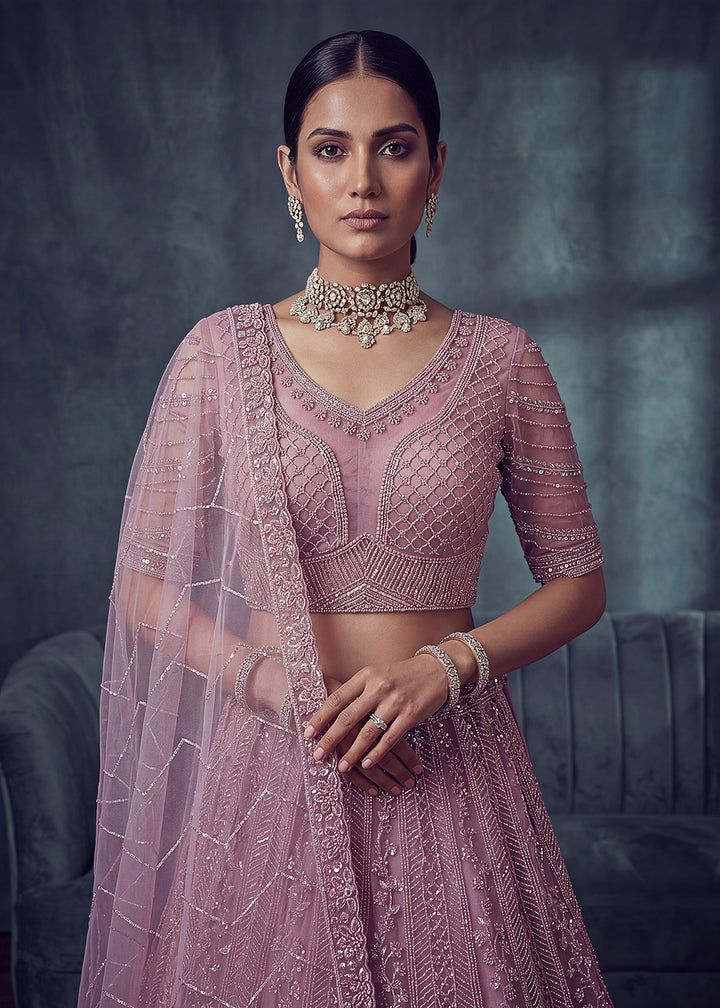 Buy Now Bridal Pink Embroidered Designer Style Lehenga Choli Online in US, UK, Canada, France, Italy, Germany, Sweden, UAE &amp; Worldwide at Empress Clothing.