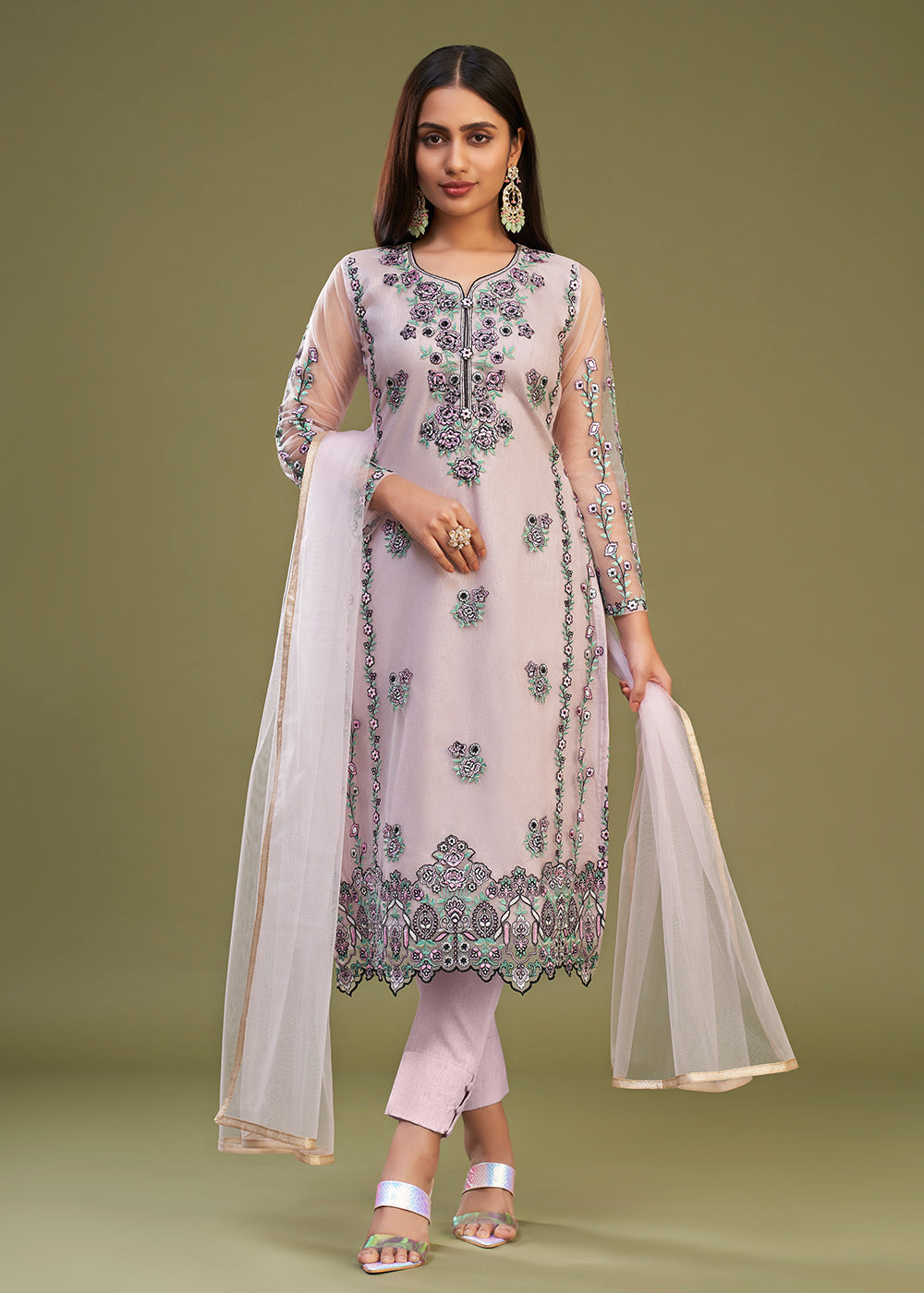 Buy Now Pink Multi Thread Embroidered Net Salwar Suit Online in USA, UK, Canada, Germany, Australia & Worldwide at Empress Clothing. 