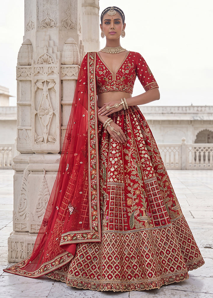 Buy Now Red Wedding Style Embroidered Traditional Lehenga Choli Online in US, UK, Canada, France, Italy, Germany, Sweden, UAE &amp; Worldwide at Empress Clothing.
