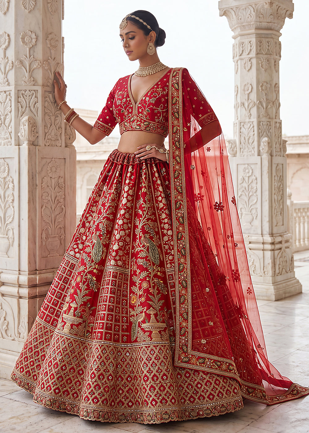 Red Wedding Style Embroidered Traditional Lehenga Choli