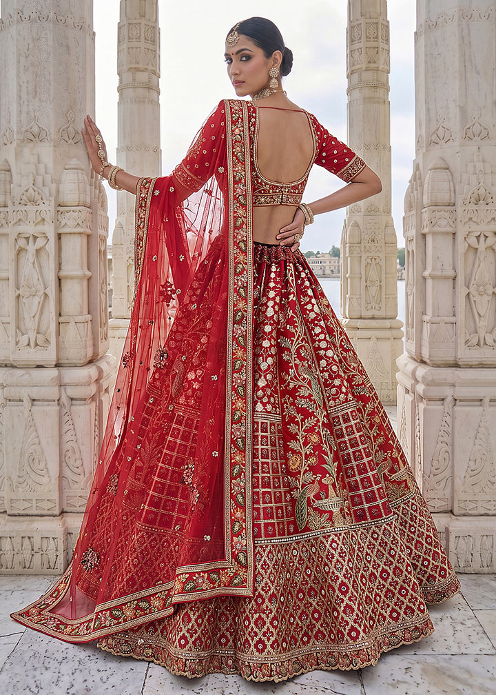 Buy Now Red Wedding Style Embroidered Traditional Lehenga Choli Online in US, UK, Canada, France, Italy, Germany, Sweden, UAE &amp; Worldwide at Empress Clothing.