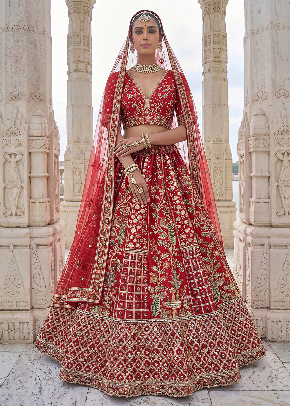 Buy Now Red Wedding Style Embroidered Traditional Lehenga Choli Online in US, UK, Canada, France, Italy, Germany, Sweden, UAE & Worldwide at Empress Clothing.