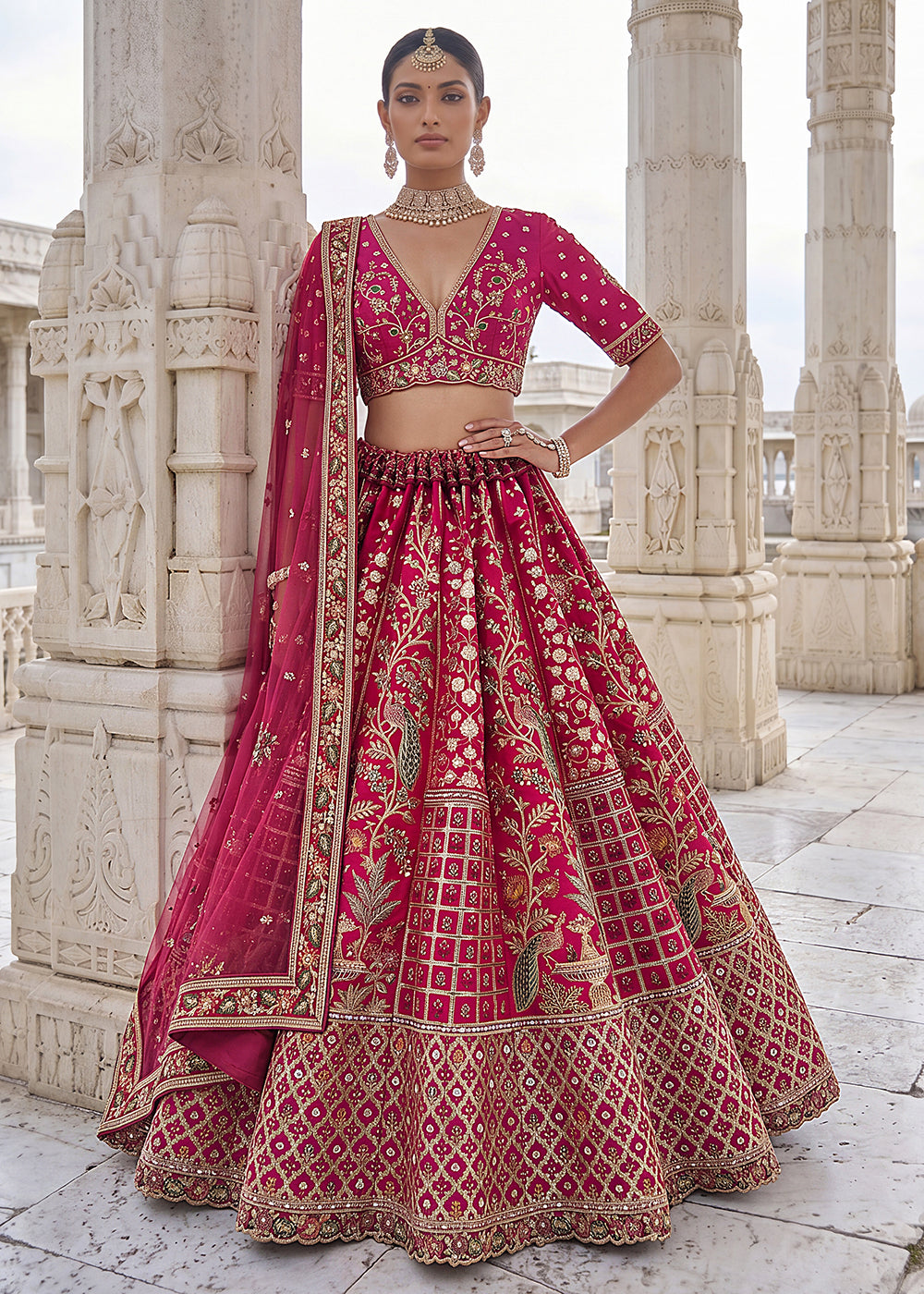 Buy Now Rani Wedding Style Embroidered Traditional Lehenga Choli Online in US, UK, Canada, France, Italy, Germany, Sweden, UAE &amp; Worldwide at Empress Clothing.