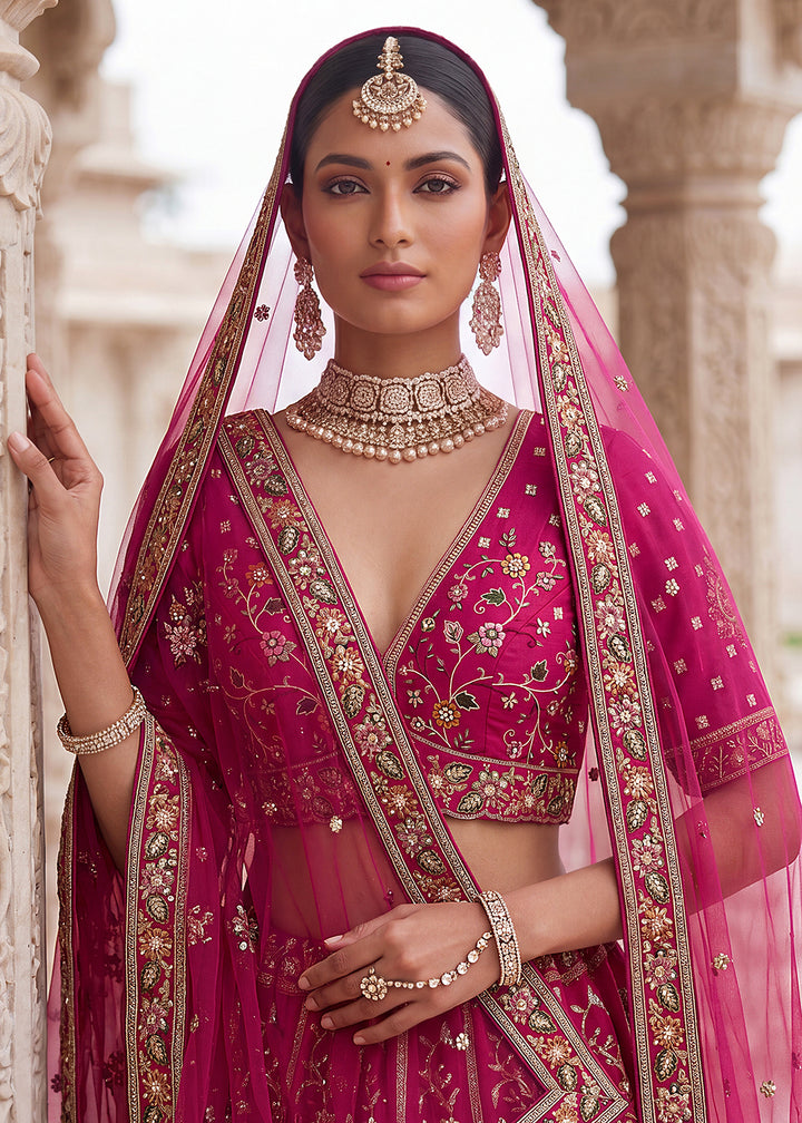 Buy Now Rani Wedding Style Embroidered Traditional Lehenga Choli Online in US, UK, Canada, France, Italy, Germany, Sweden, UAE &amp; Worldwide at Empress Clothing.