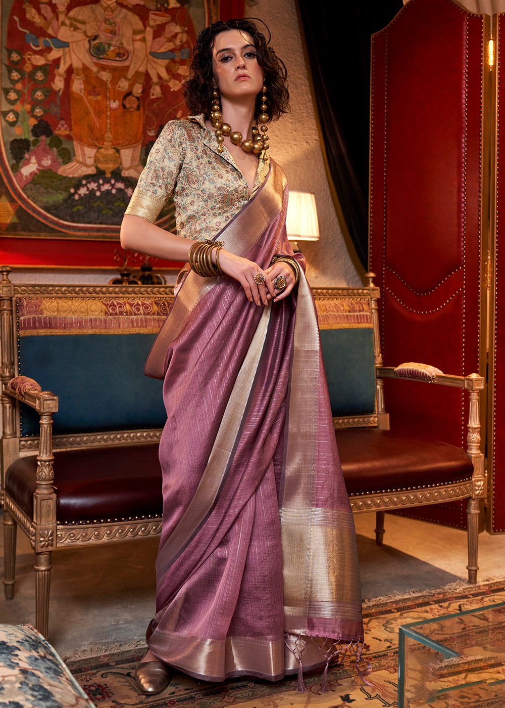 Buy Now Purple Moss Chiffon Party Style Designer Saree Online in Canada, UK, France, Germany, UAE, USA & Worldwide at Empress Clothing.