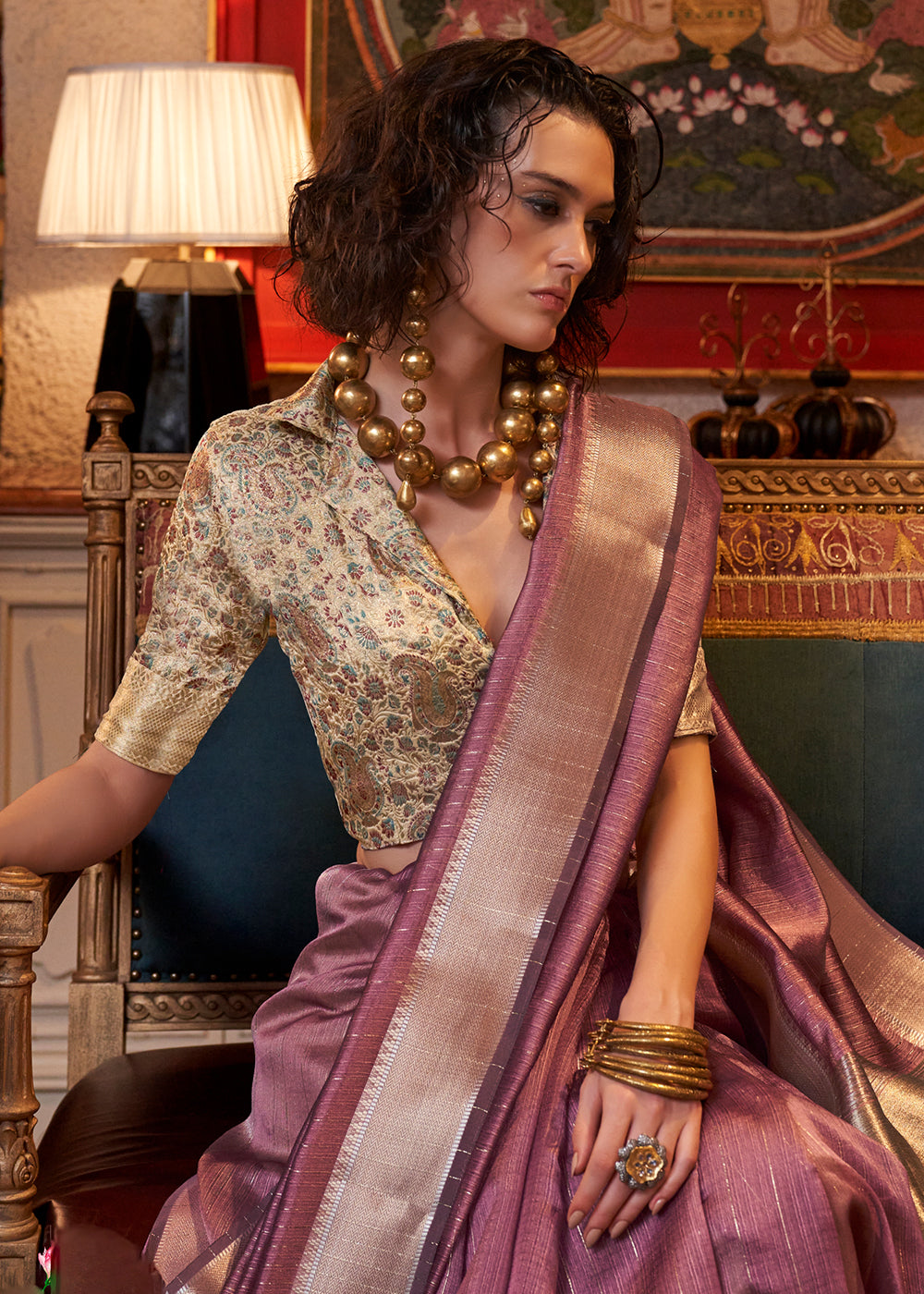 Buy Now Purple Moss Chiffon Party Style Designer Saree Online in Canada, UK, France, Germany, UAE, USA & Worldwide at Empress Clothing.