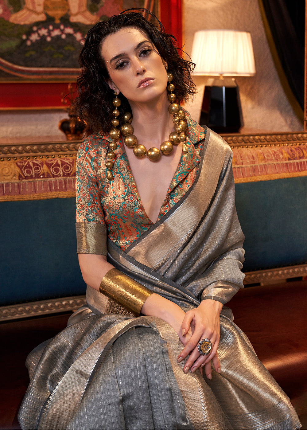 Buy Now Grey Moss Chiffon Party Style Designer Saree Online in Canada, UK, France, Germany, UAE, USA & Worldwide at Empress Clothing. 