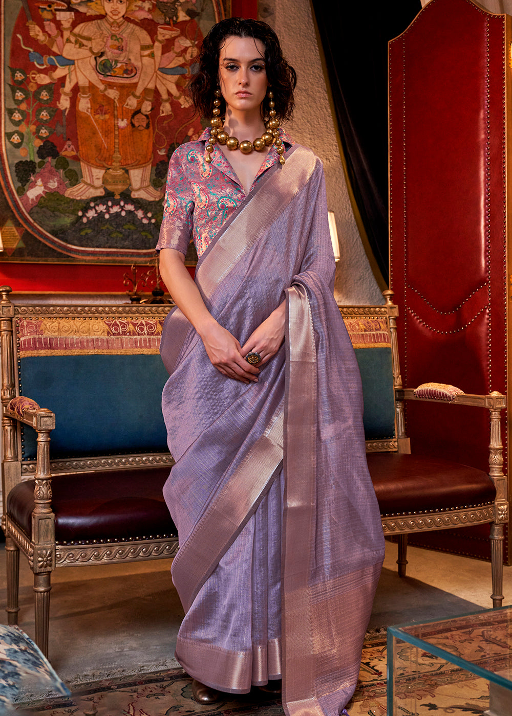 Buy Now Lavender Moss Chiffon Party Style Designer Saree Online in Canada, UK, France, Germany, UAE, USA & Worldwide at Empress Clothing.