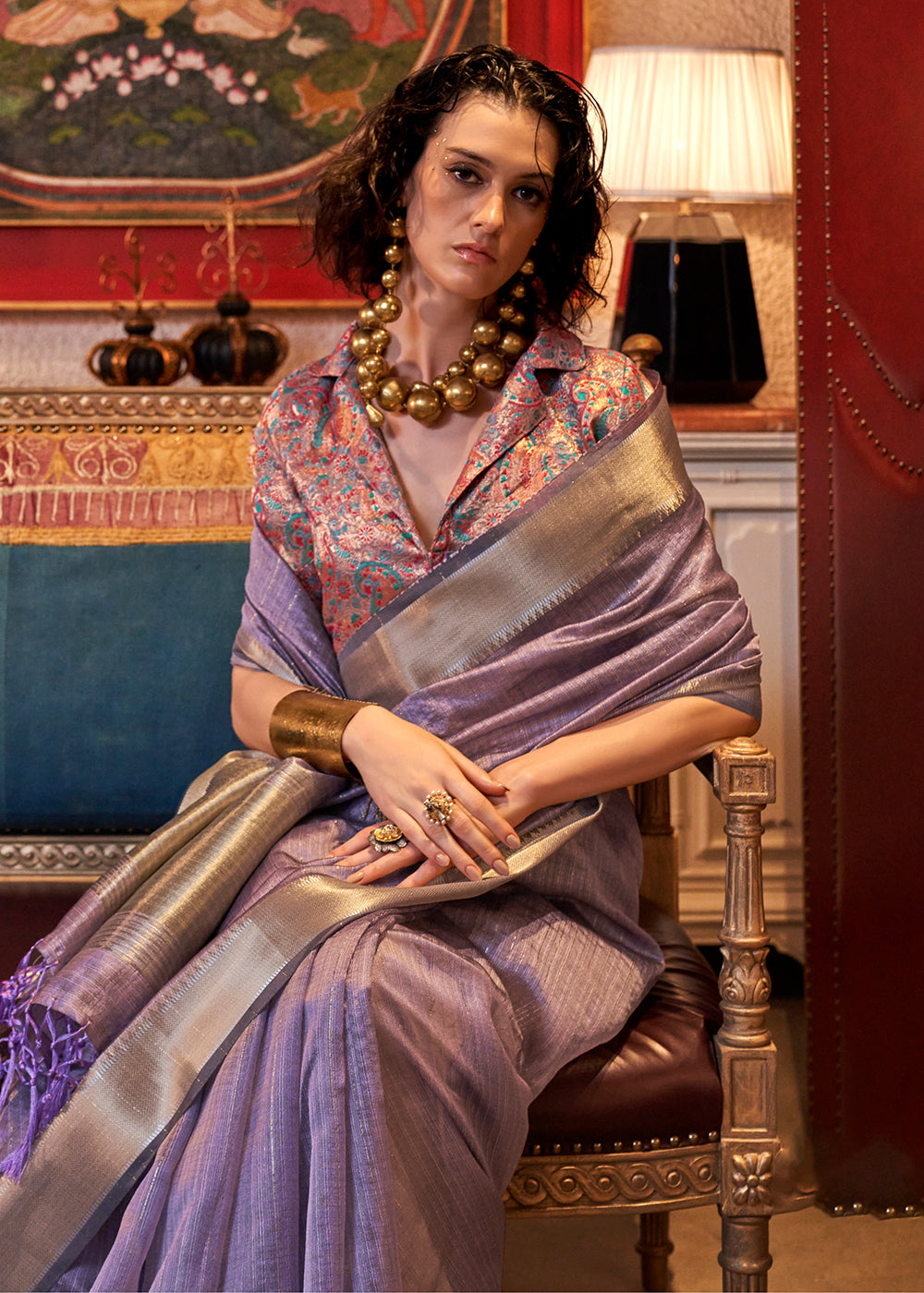 Buy Now Lavender Moss Chiffon Party Style Designer Saree Online in Canada, UK, France, Germany, UAE, USA & Worldwide at Empress Clothing.