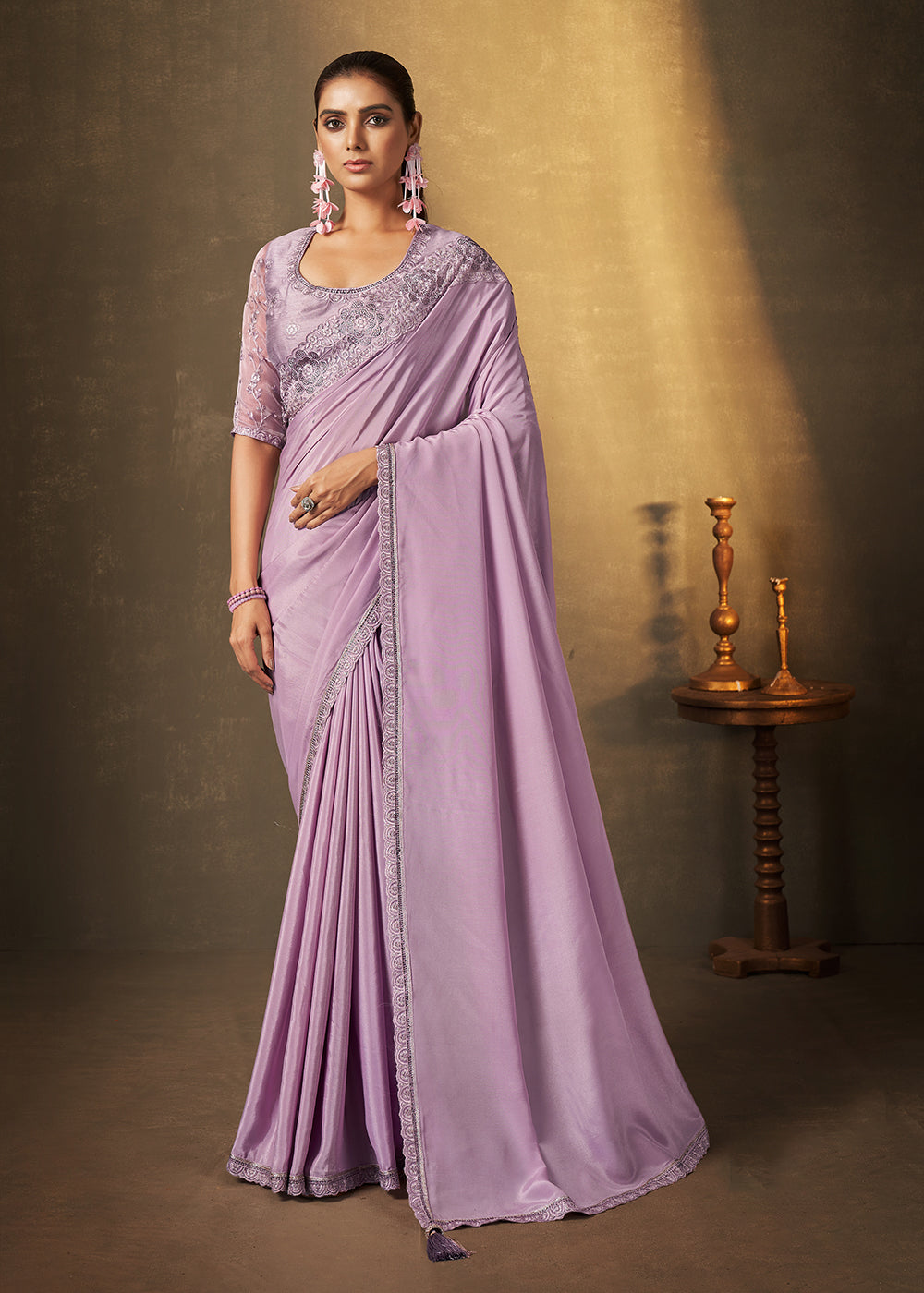 Buy Now Lavender Crepe Georgette Silk Designer Saree Online in USA, UK, Canada & Worldwide at Empress Clothing. T