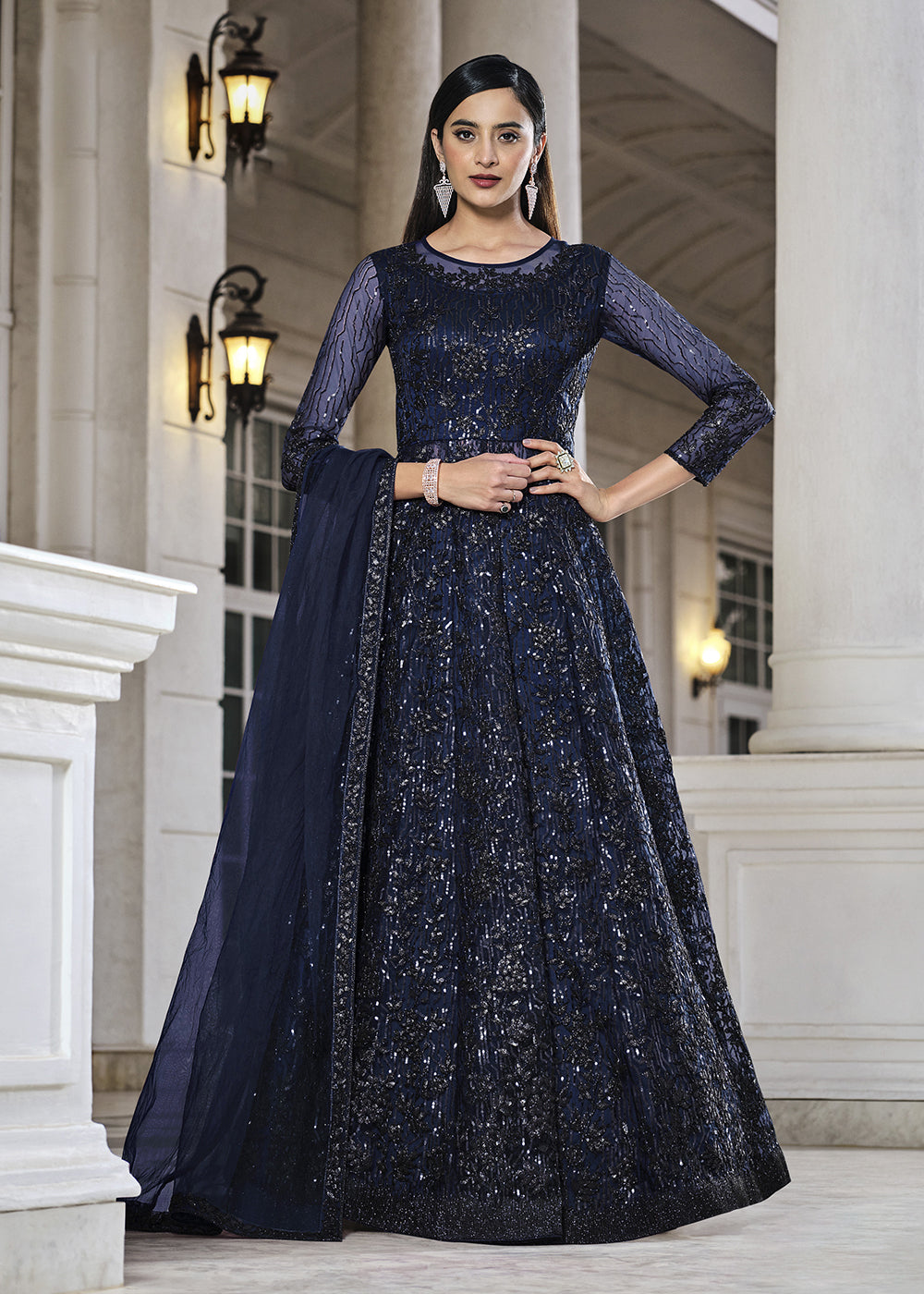 Buy Now Blue Lehenga/Pant Style Designer Anarkali Suit Online in USA, UK, Australia, New Zealand, Canada & Worldwide at Empress Clothing.