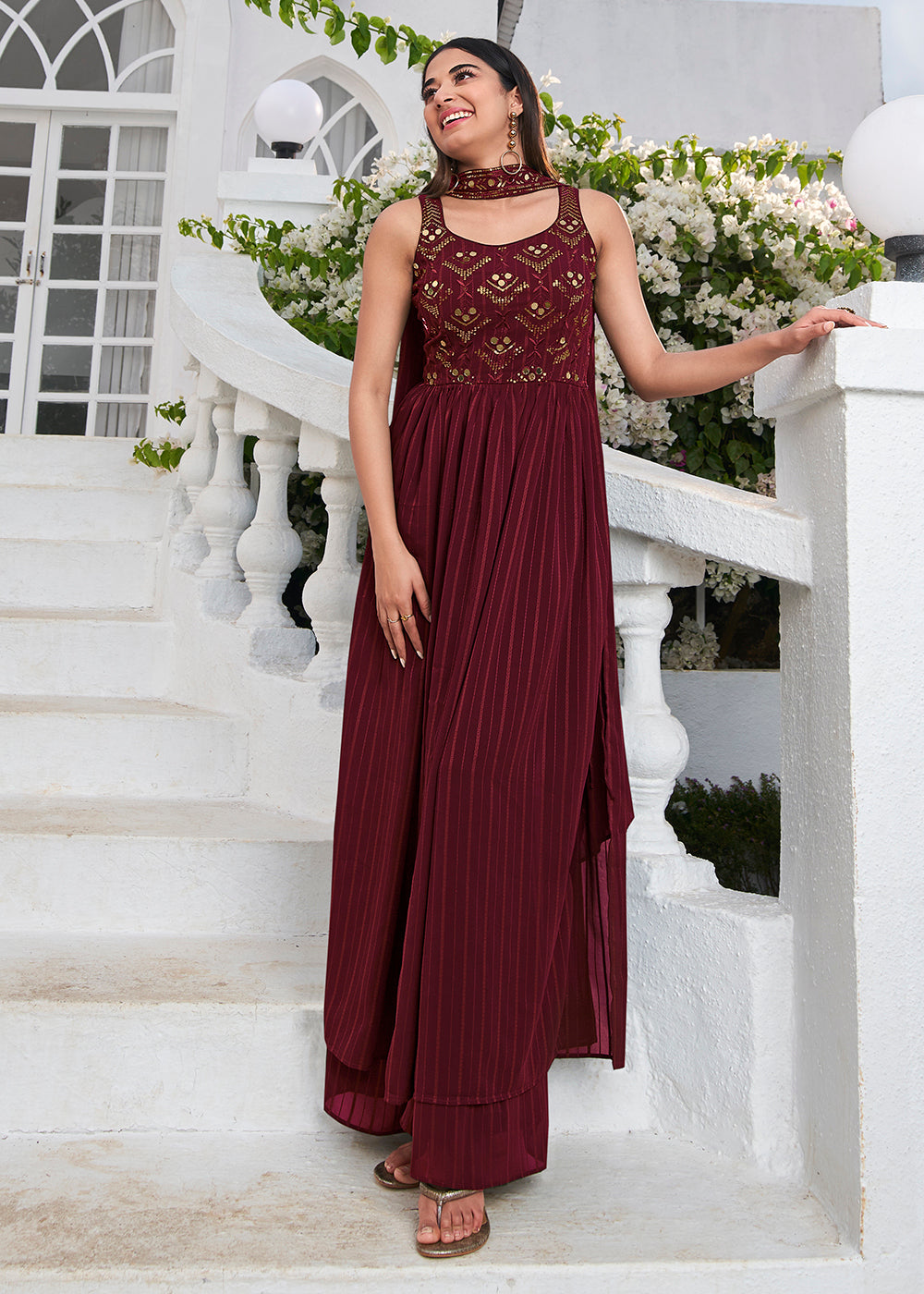 Buy Now Designer Splendid Maroon Party Style Palazzo Salwar Suit Online in USA, UK, Canada, Germany, Australia & Worldwide at Empress Clothing.