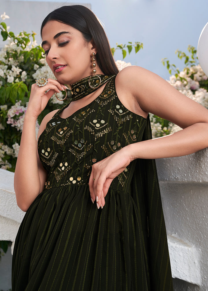 Buy Now Designer Impressive Olive Party Style Palazzo Salwar Suit Online in USA, UK, Canada, Germany, Australia & Worldwide at Empress Clothing.