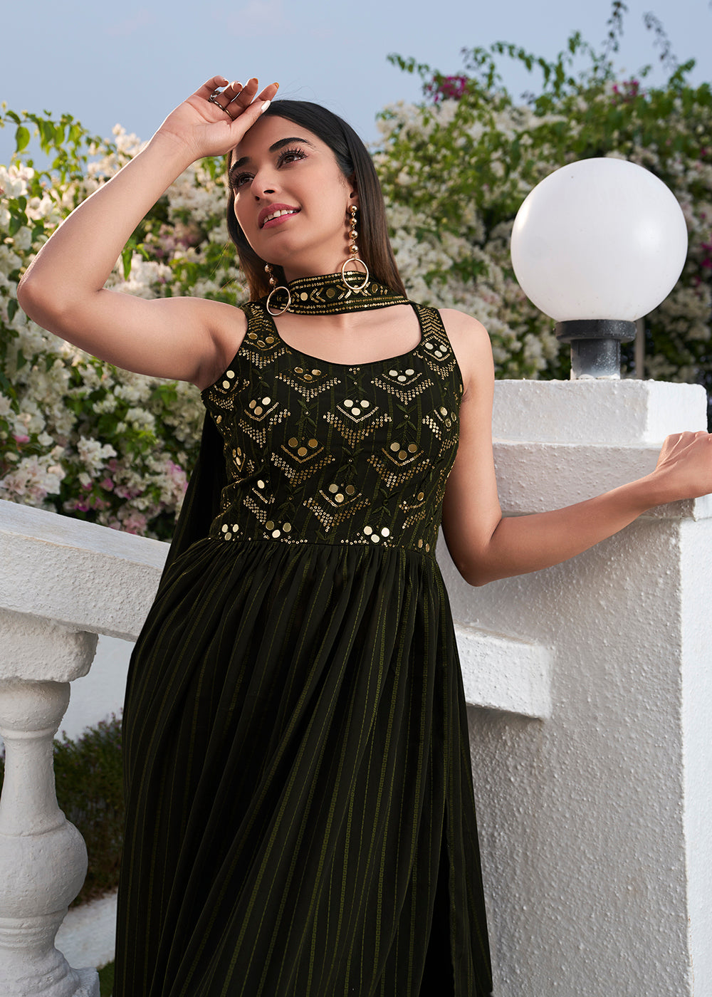 Buy Now Designer Impressive Olive Party Style Palazzo Salwar Suit Online in USA, UK, Canada, Germany, Australia & Worldwide at Empress Clothing.