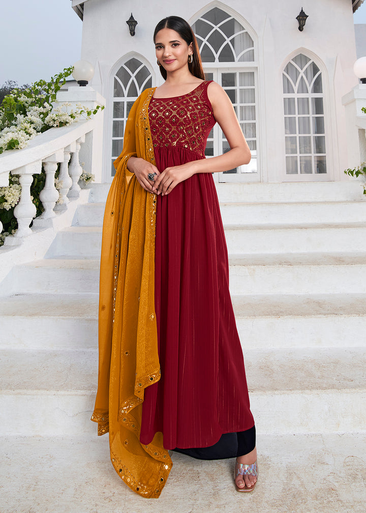Buy Now Designer Charismatic Red Party Style Palazzo Salwar Suit Online in USA, UK, Canada, Germany, Australia & Worldwide at Empress Clothing.