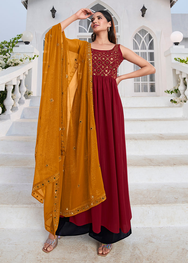 Buy Now Designer Charismatic Red Party Style Palazzo Salwar Suit Online in USA, UK, Canada, Germany, Australia & Worldwide at Empress Clothing.