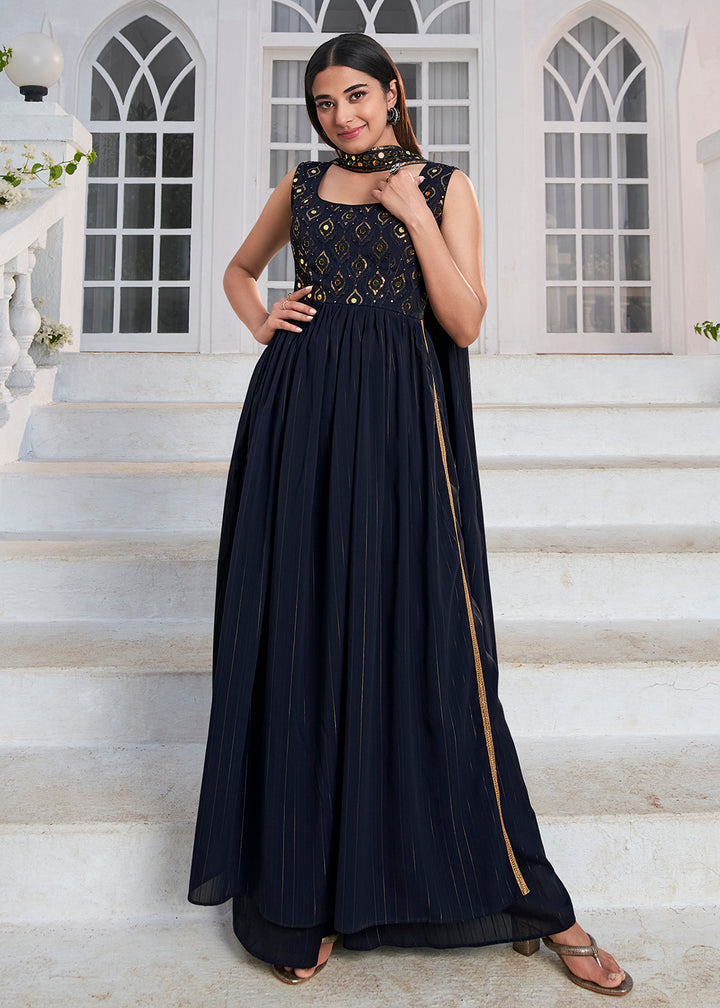 Buy Now Designer Wonderful Blue Party Style Palazzo Salwar Suit Online in USA, UK, Canada, Germany, Australia & Worldwide at Empress Clothing. 
