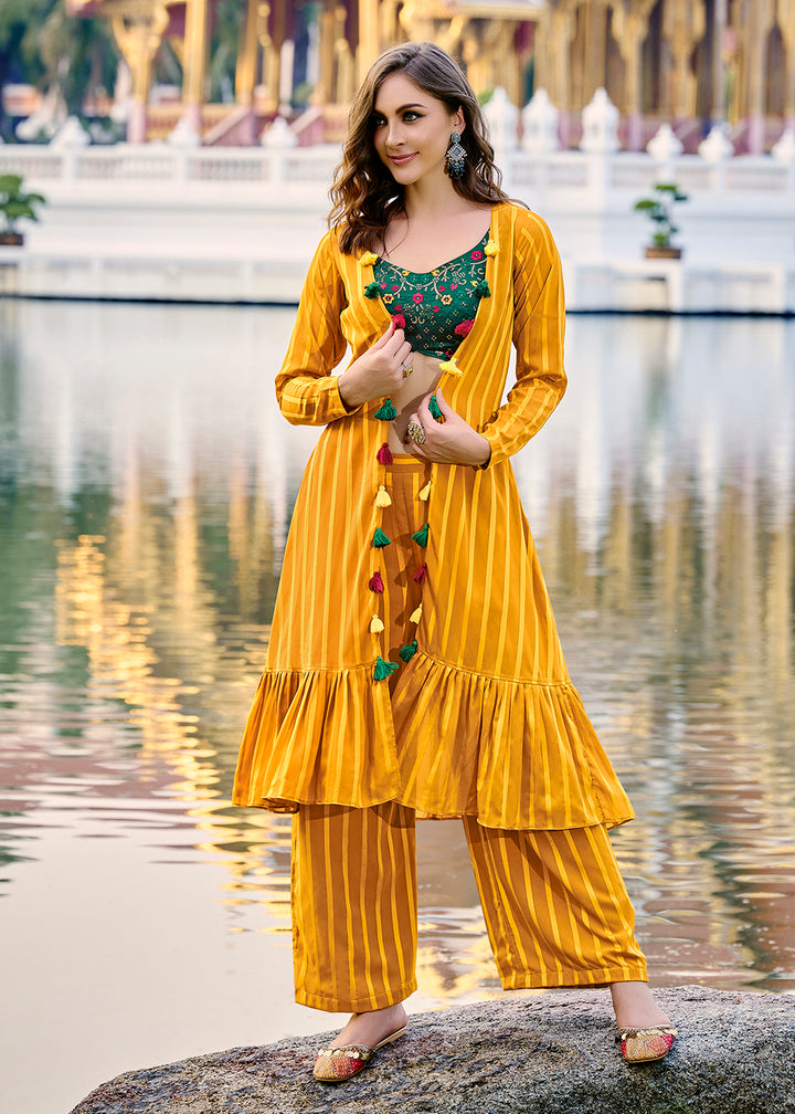 Buy Now Lovely Yellow Exclusive Koti Style Co-Ord Palazzo Suit Online in USA, UK, Canada, Germany, Australia & Worldwide at Empress Clothing.