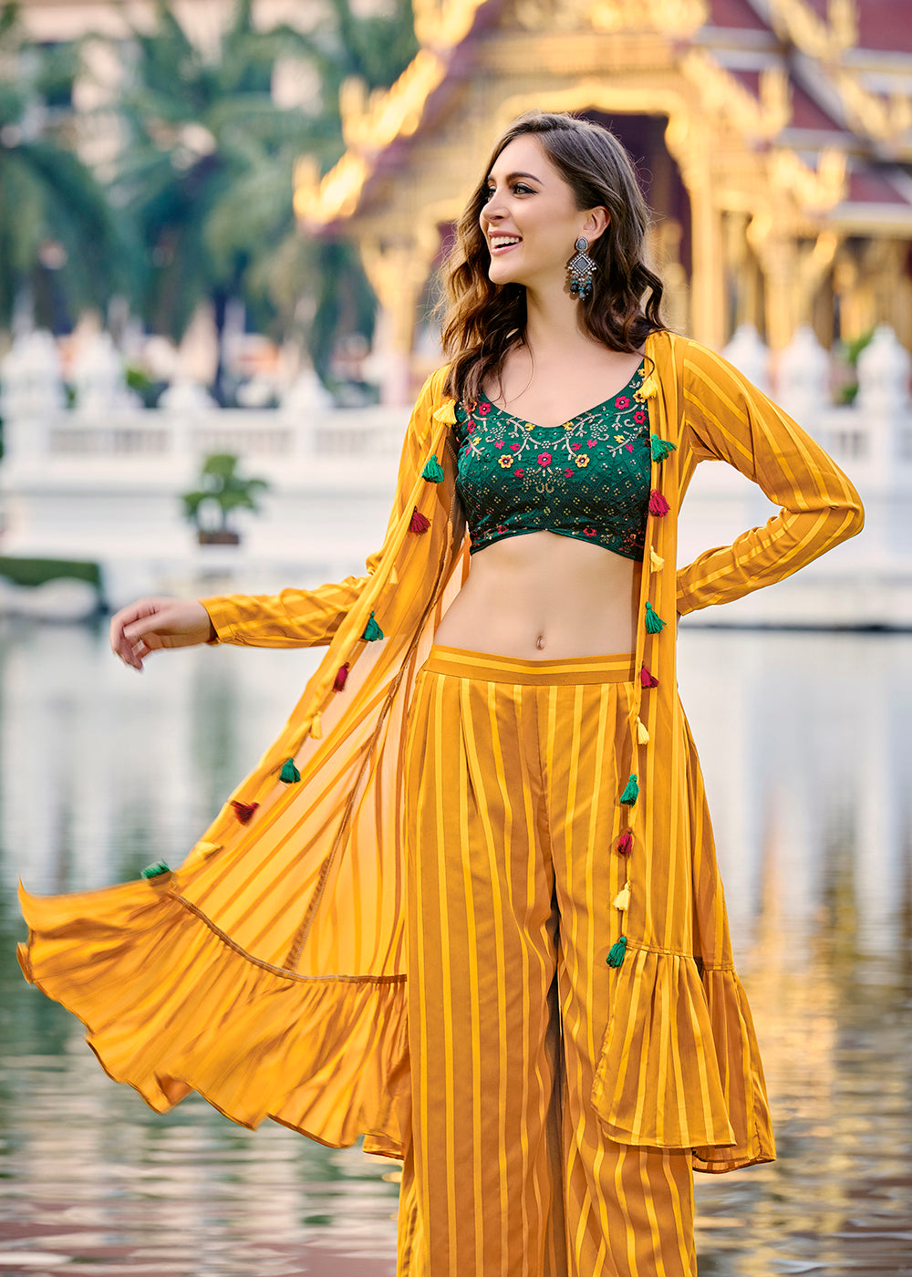 Buy Now Lovely Yellow Exclusive Koti Style Co-Ord Palazzo Suit Online in USA, UK, Canada, Germany, Australia & Worldwide at Empress Clothing.