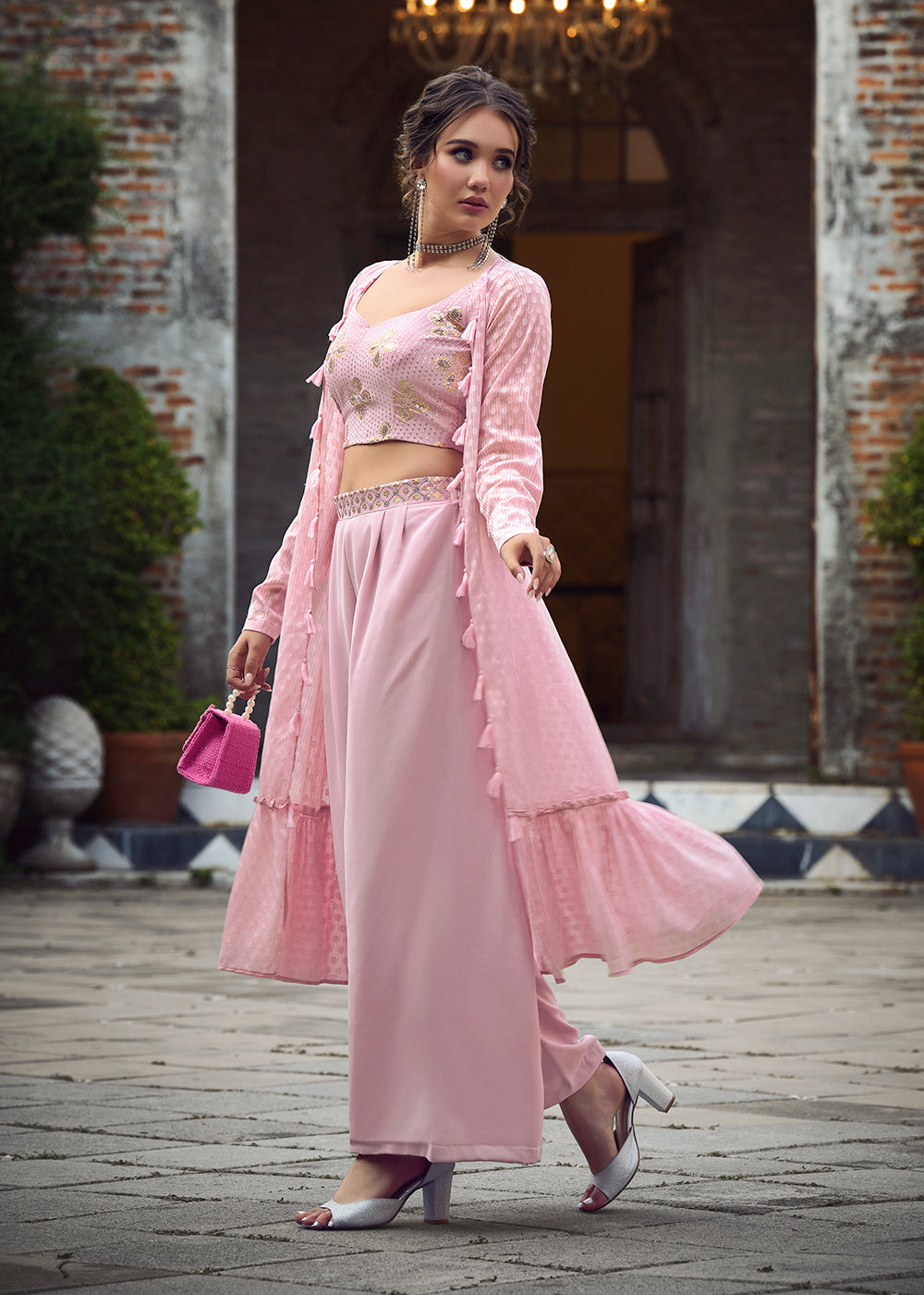 Buy Now Lovely Dusty Pink Exclusive Koti Style Co-Ord Palazzo Suit Online in USA, UK, Canada, Germany, Australia & Worldwide at Empress Clothing.