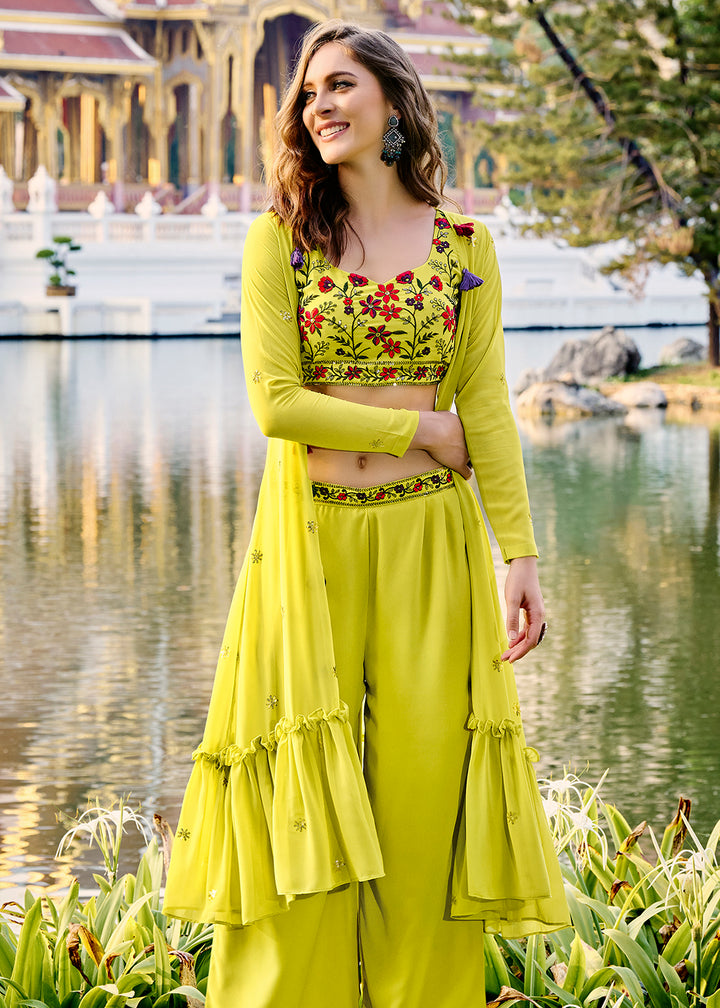Lovely Fluorescence Green Exclusive Koti Style Co-Ords Palazzo Suit
