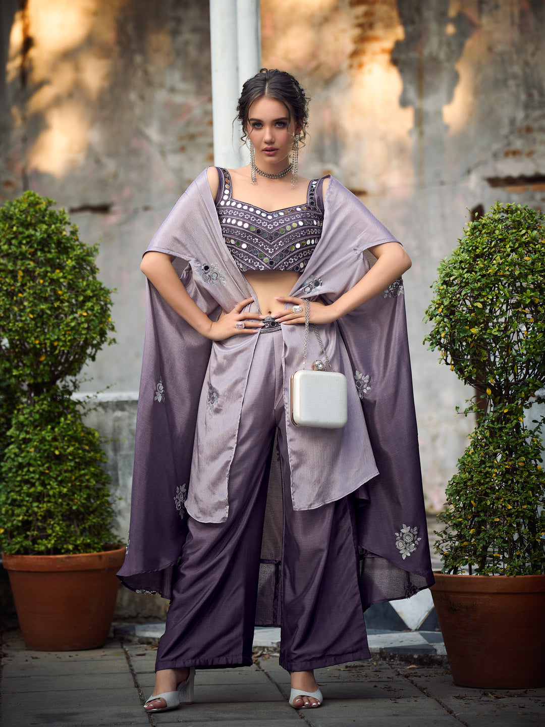 Buy Now Lovely Purple Exclusive Koti Style Co-Ord Palazzo Suit Online in USA, UK, Canada, Germany, Australia & Worldwide at Empress Clothing.