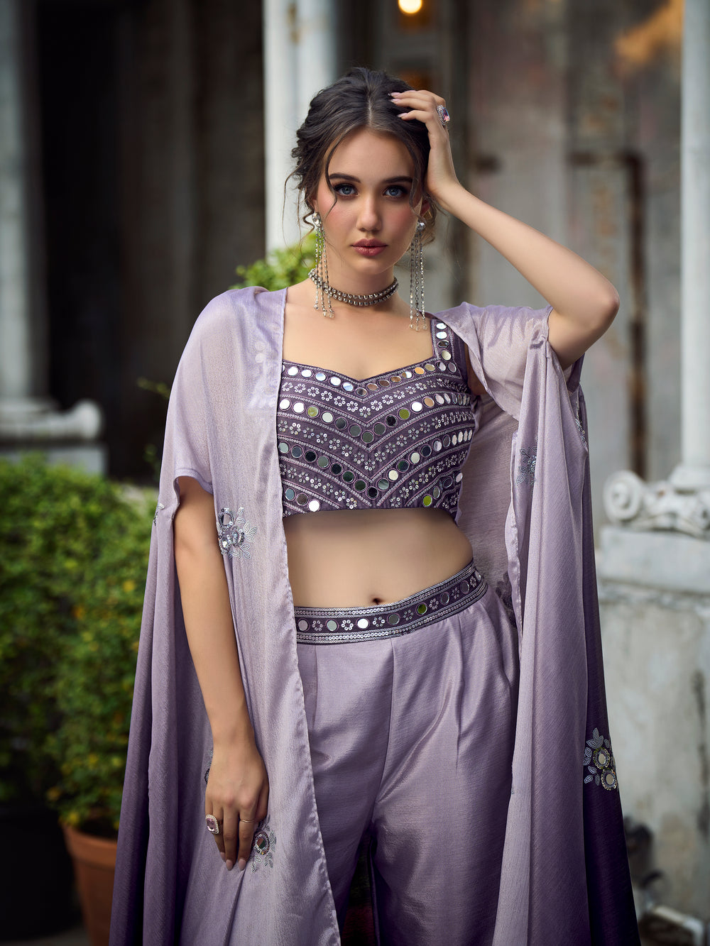 Buy Now Lovely Purple Exclusive Koti Style Co-Ord Palazzo Suit Online in USA, UK, Canada, Germany, Australia & Worldwide at Empress Clothing.