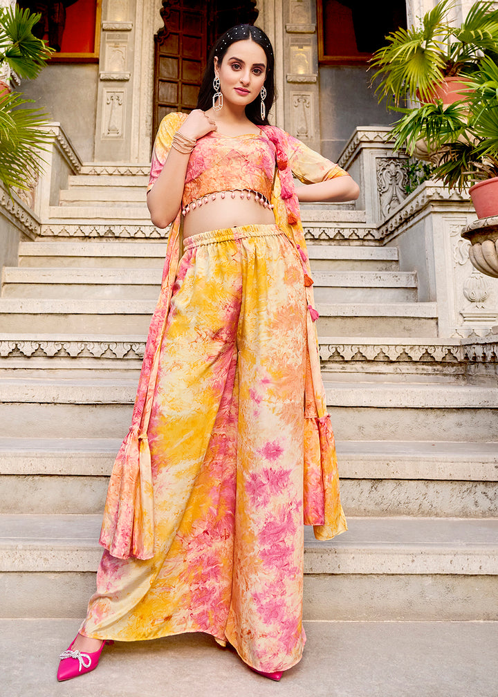 Buy Now Charming Yellow Printed Koti Style Co-Ords Indo-Western Suit Online in USA, UK, Canada, Germany, Australia & Worldwide at Empress Clothing.