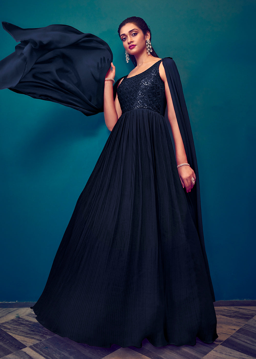 Buy Now Georgette Pretty Blue Sequins & Thread Party Wear Gown Online in USA, UK, Australia, New Zealand, Canada & Worldwide at Empress Clothing.