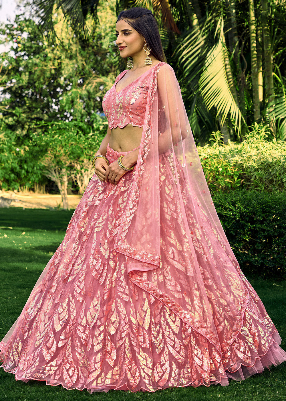 Buy Now Pink Multi Sequins & Thread Wedding Lehenga Choli Online in USA, UK, Canada & Worldwide at Empress Clothing. 