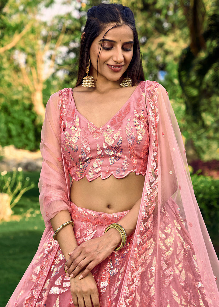 Buy Now Pink Multi Sequins & Thread Wedding Lehenga Choli Online in USA, UK, Canada & Worldwide at Empress Clothing. 