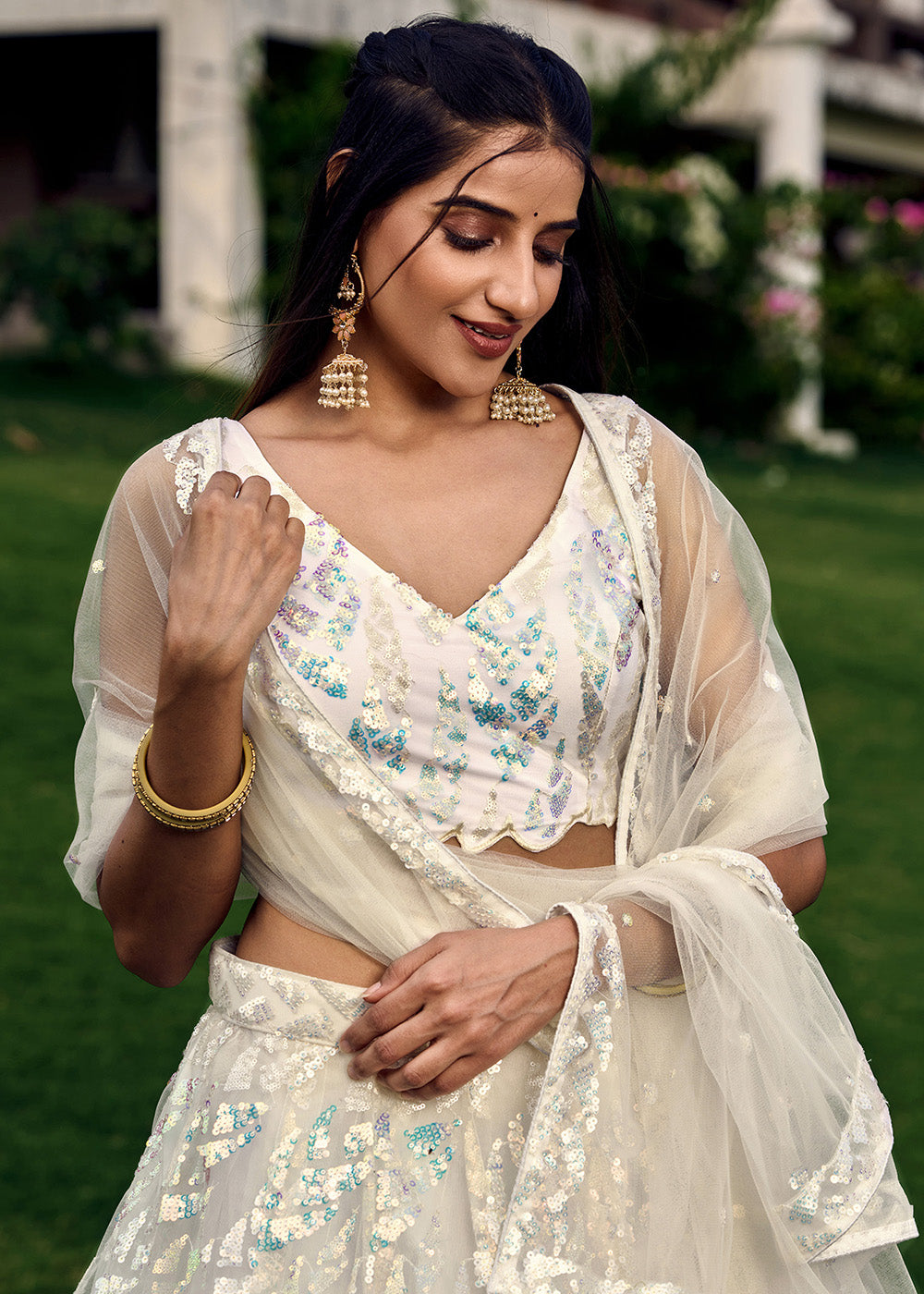 Buy Now White Multi Sequins & Thread Wedding Lehenga Choli Online in USA, UK, Canada & Worldwide at Empress Clothing.