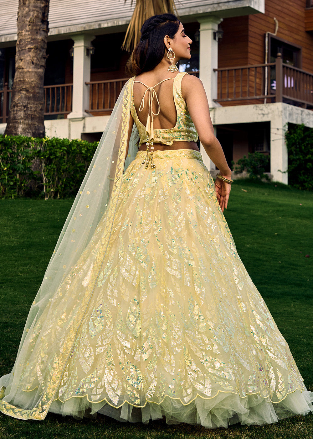 Buy Now Yellow Multi Sequins & Thread Wedding Lehenga Choli Online in USA, UK, Canada & Worldwide at Empress Clothing.