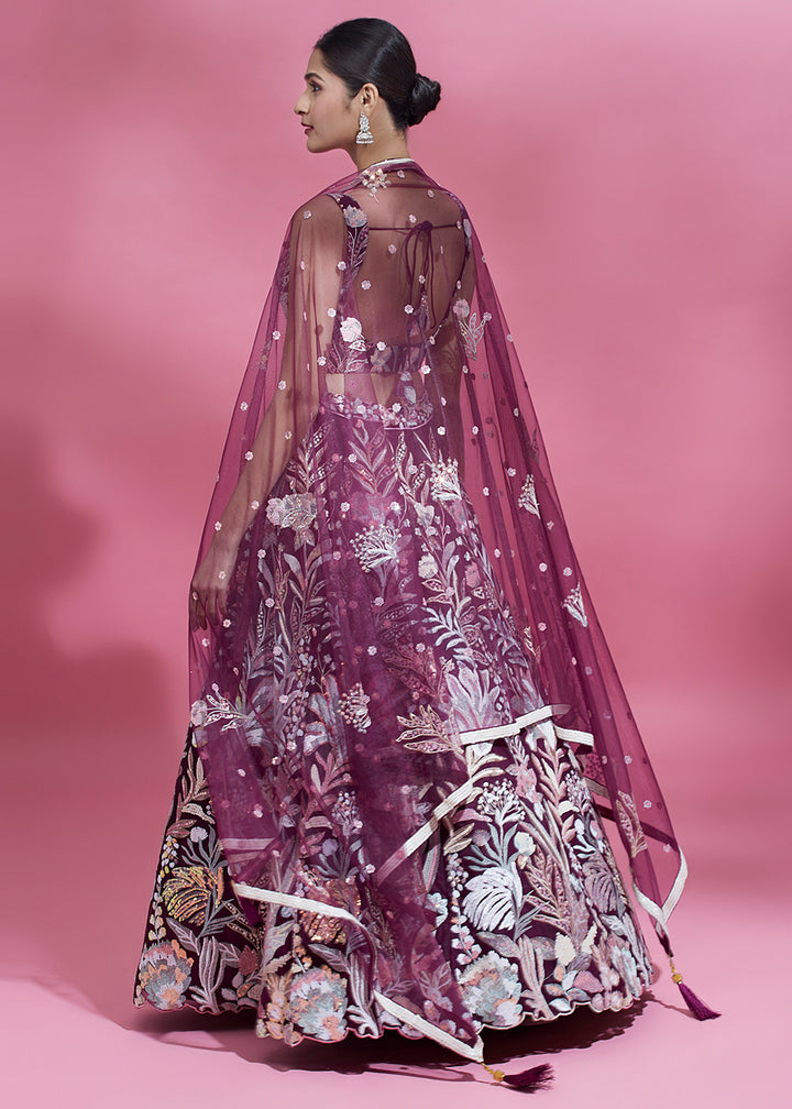 Buy Now Burgundy Sequinned Embroidered Bridesmaid Lehenga Choli Online in USA, UK, Canada & Worldwide at Empress Clothing. 