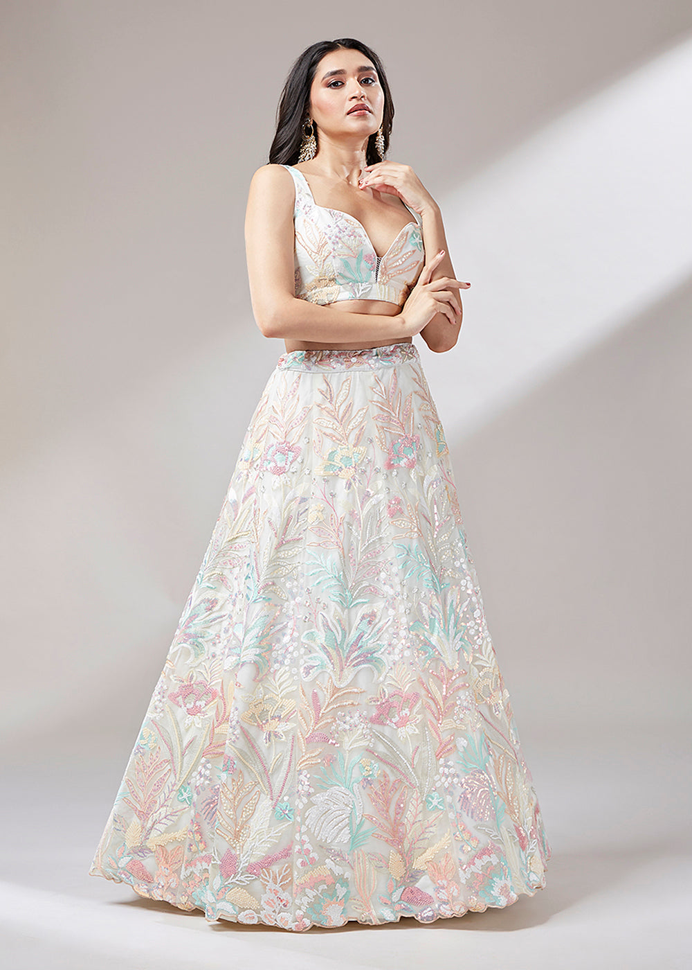 Buy Now Cream Sequinned Embroidered Bridesmaid Lehenga Choli Online in USA, UK, Canada & Worldwide at Empress Clothing.
