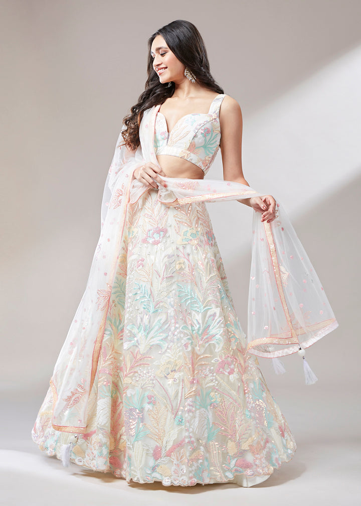 Buy Now Cream Sequinned Embroidered Bridesmaid Lehenga Choli Online in USA, UK, Canada & Worldwide at Empress Clothing.