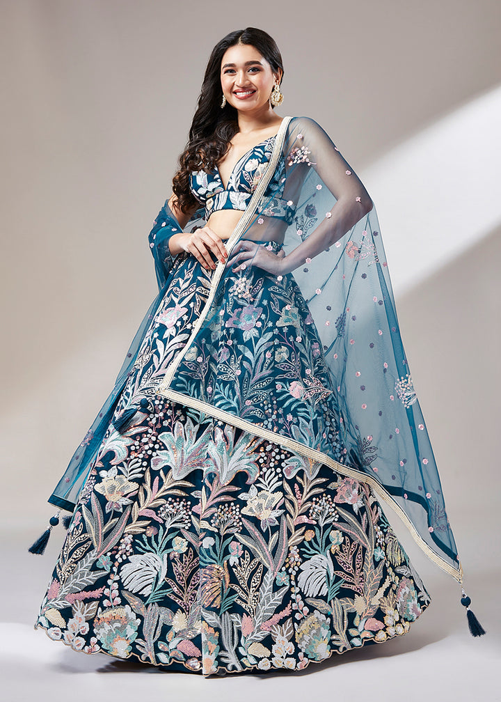 Buy Now Navy Blue Sequinned Embroidered Bridesmaid Lehenga Choli Online in USA, UK, Canada & Worldwide at Empress Clothing.