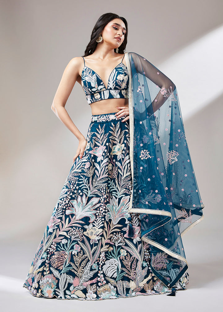 Buy Now Navy Blue Sequinned Embroidered Bridesmaid Lehenga Choli Online in USA, UK, Canada & Worldwide at Empress Clothing.