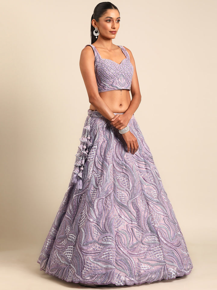 Buy Now Lavender Sequins & Zarkan Embroidered Reception Lehenga Choli Online in USA, UK, Canada & Worldwide at Empress Clothing. 