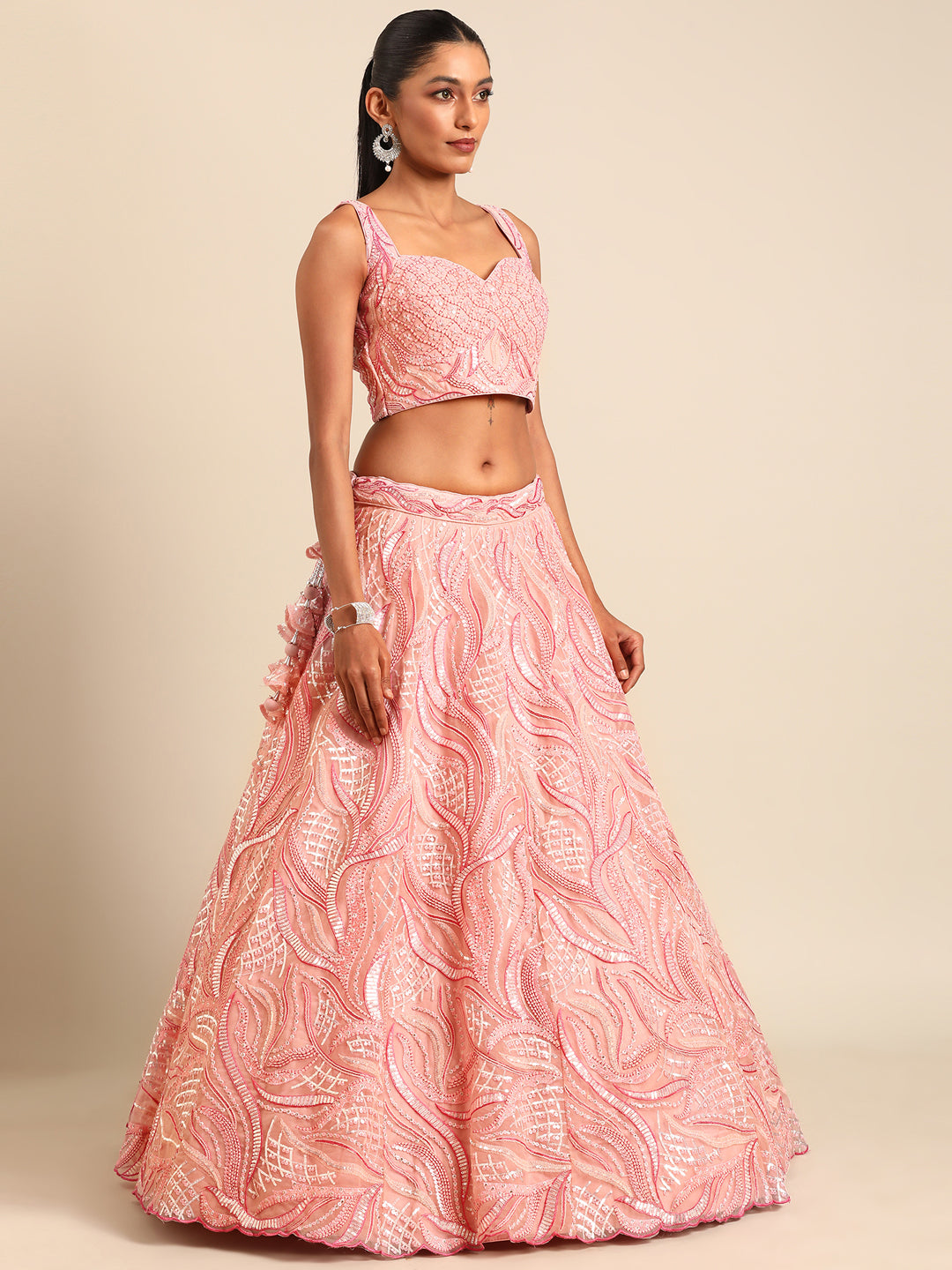 Buy Now Pink Sequins & Zarkan Embroidered Reception Lehenga Choli Online in USA, UK, Canada & Worldwide at Empress Clothing. 