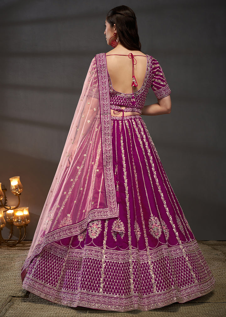 Buy Now Burgundy Pure Silk Sabyasachi Style Bridal Lehenga Choli Online in USA, UK, Canada & Worldwide at Empress Clothing.