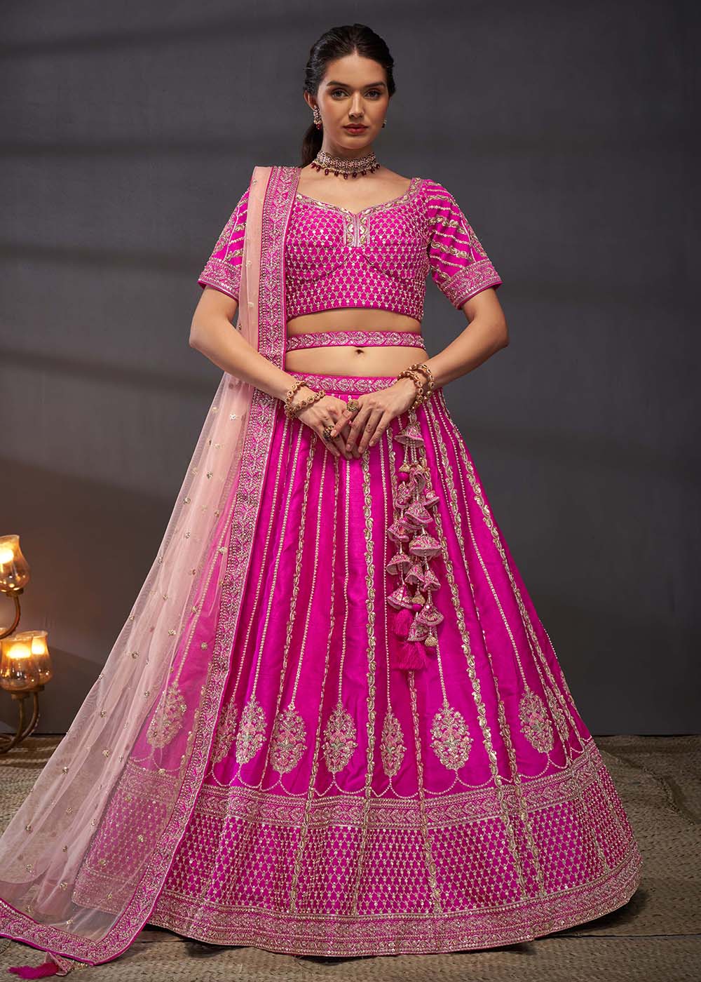 Buy Sabyasachi Style Bridal Lehenga Pink Pure Silk Lehenga Choli